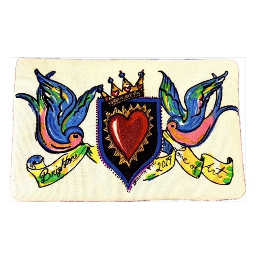 “Love of Art” Heart/Birds 2019 Brighton Canvas wallet makeup pencil bag Art Deco